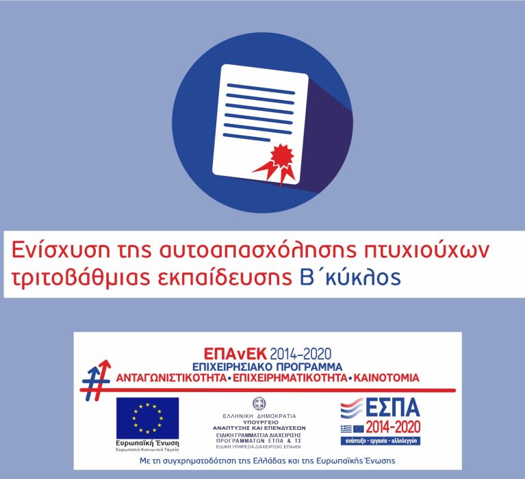 13η τροποποίηση της Απόφασης Ένταξης Πράξεων Κρατικών Ενισχύσεων στο πλαίσιο της Δράσης «Ενίσχυση της Αυτοαπασχόλησης Πτυχιούχων Τριτοβάθμιας Εκπαίδευσης (Β Κύκλος)»