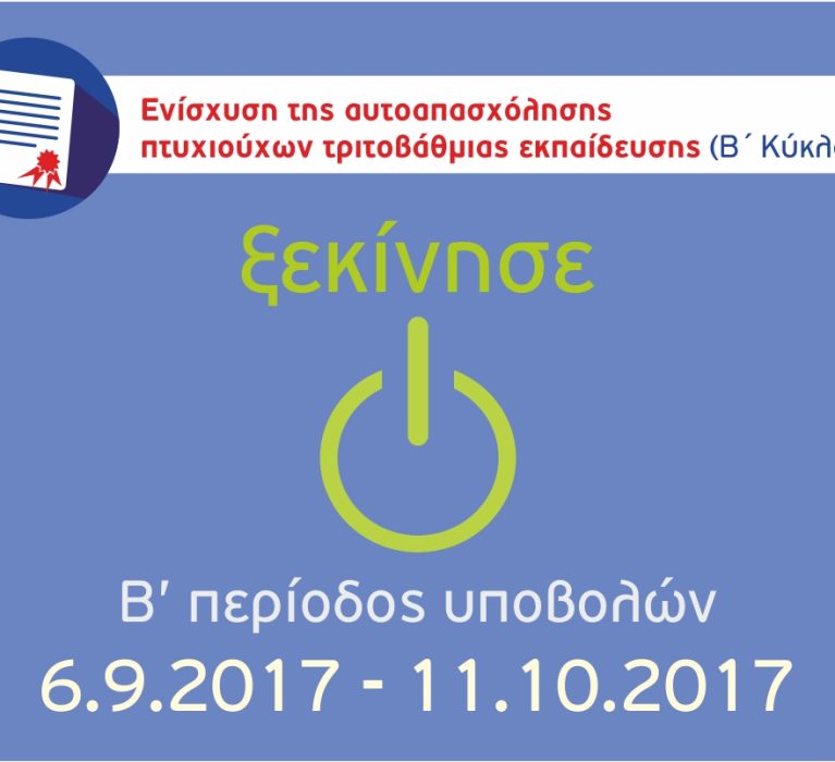 ΕΣΠΑ 2014-2020: Ξεκίνησε η υποβολή της Β’περιόδου της δράσης “Πτυχιούχοι Τριτοβάθμιας Εκπαίδευσης” του ΕΠΑνΕΚ