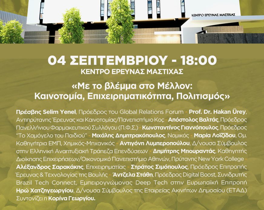 Πρόσκληση σε συμπόσιο με θέμα: “Με το βλέμμα στο Μέλλον: Καινοτομία, Επιχειρηματικότητα, Πολιτισμός”